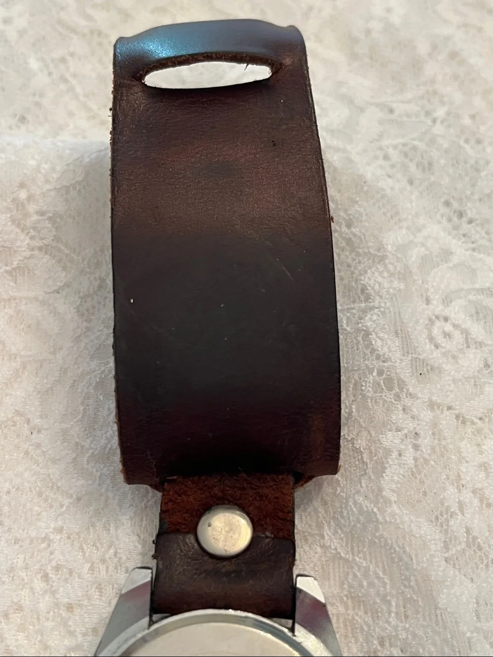 Emporio Armani Silver Dial Watch with Brown Leather Strap